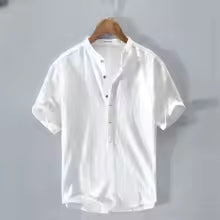 Men's White Short Sleeve Linen Shirt