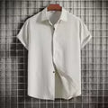 Men's Off-White Textured Short Sleeve Shirt – Linen-Look Casual Button-Up