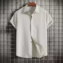 Men's Off-White Textured Short Sleeve Shirt – Linen-Look Casual Button-Up