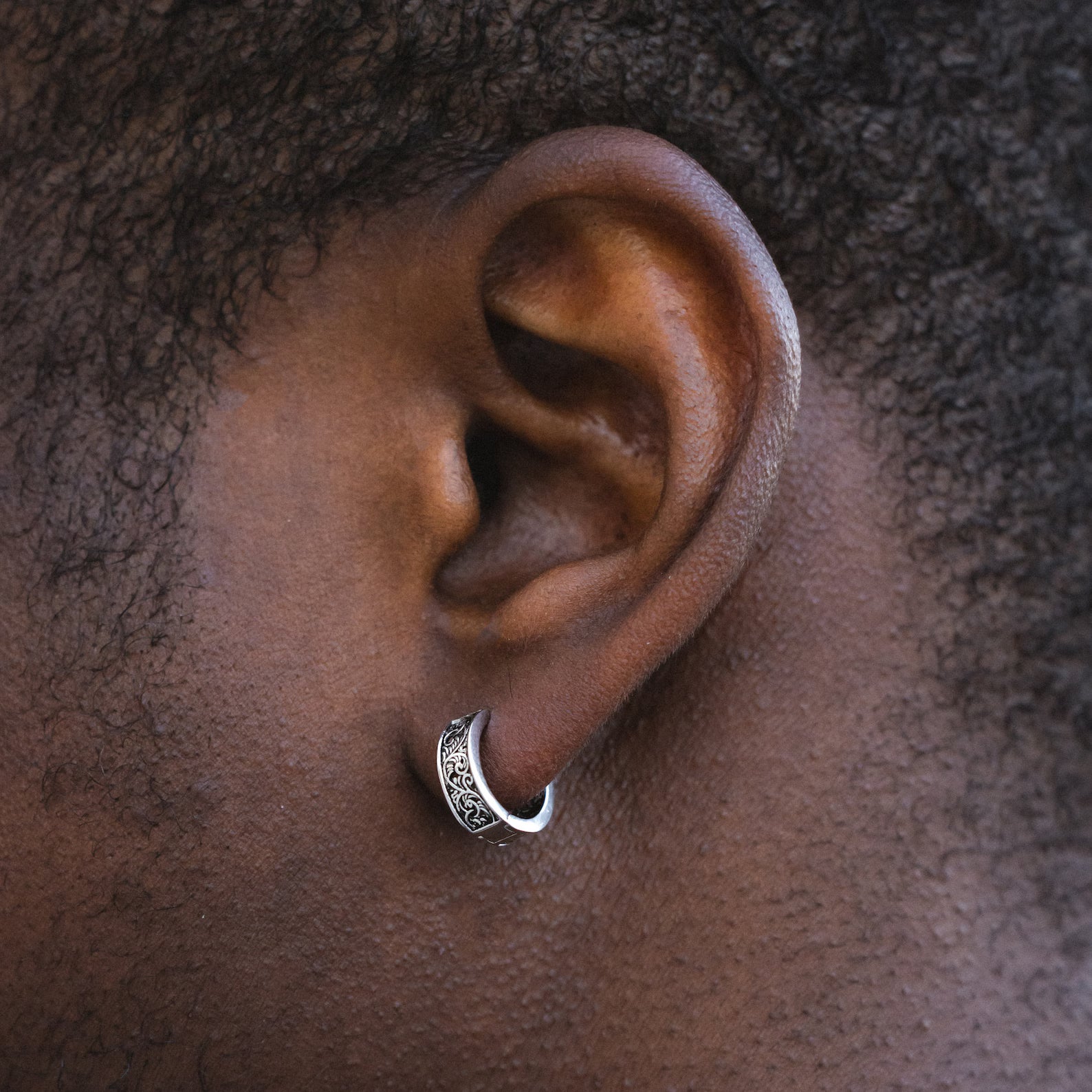 Engraved Huggie Hoop Earring – Gold Tone